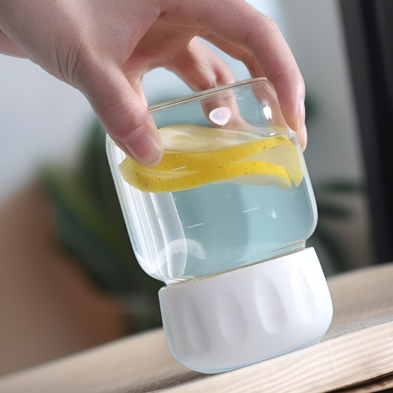 창의적인 원형 뚱뚱이 유리컵 뚜껑 고붕규산 내열 오트밀컵