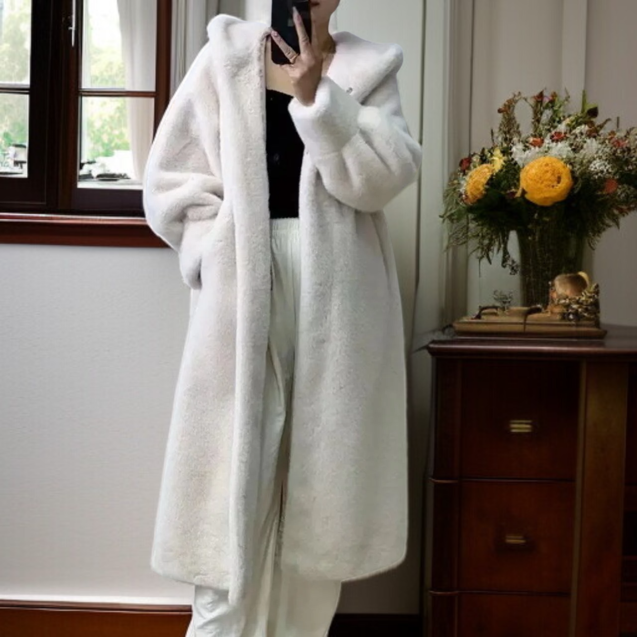 긴 후드 밍크 코트