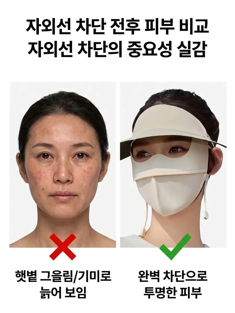 아이스 실크 블랙코팅 자외선 차단 모자와 마스크 세트