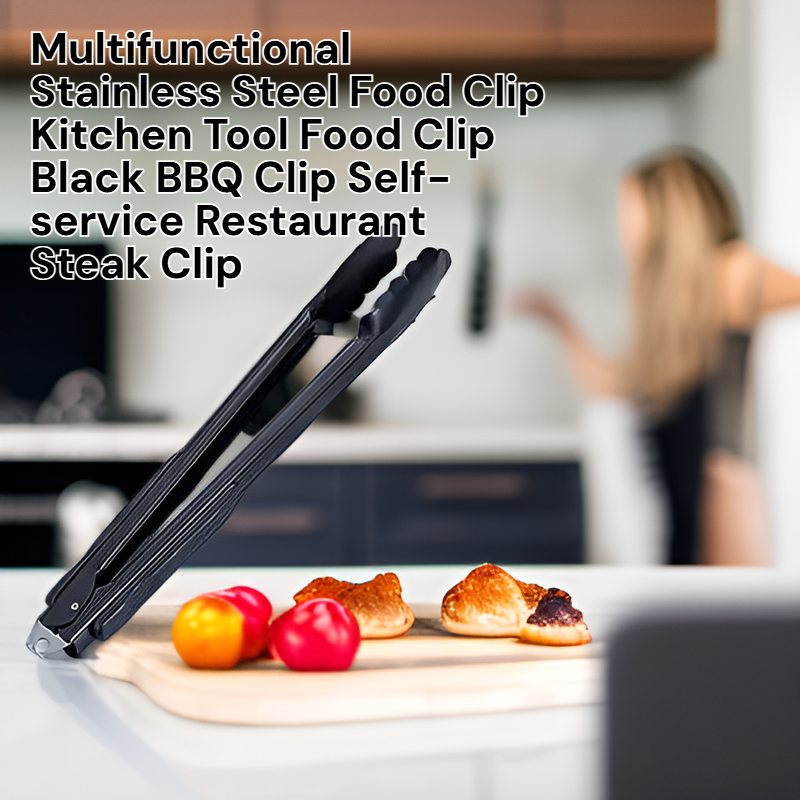 Multi-Functional Stainless Steel Food Clip Kitchen Tool – Black BBQ Self-Service Steak Clip