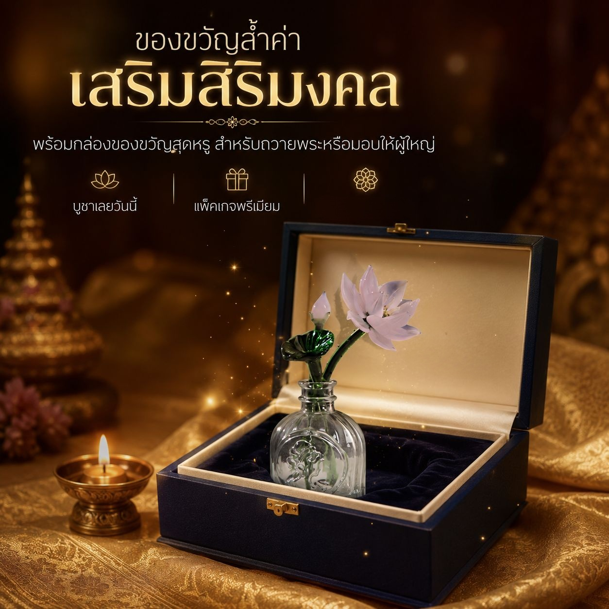 ดอกบัวแก้วประดิษฐ์ขนาดมินิ สีชมพู ทำมือ พร้อมแจกัน สำหรับบูชาพระ ตกแต่งบ้าน เสริมโชคลาภ