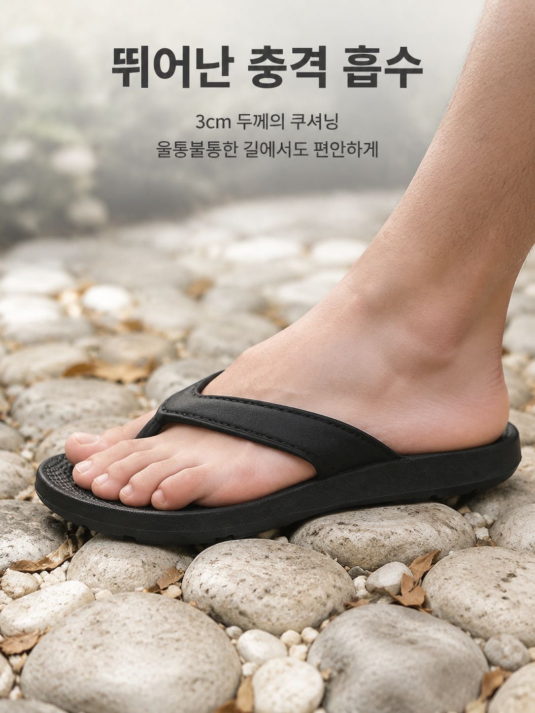 편안함을 강조한 남자 슬리퍼 착용샷