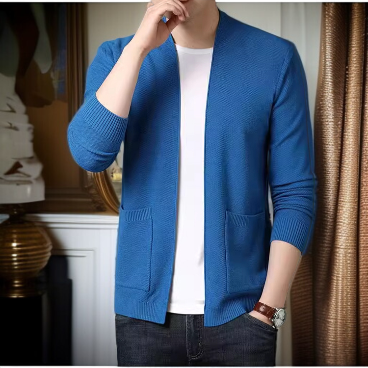 紳士用ソリッドニットコート 新作ウールカーディガン