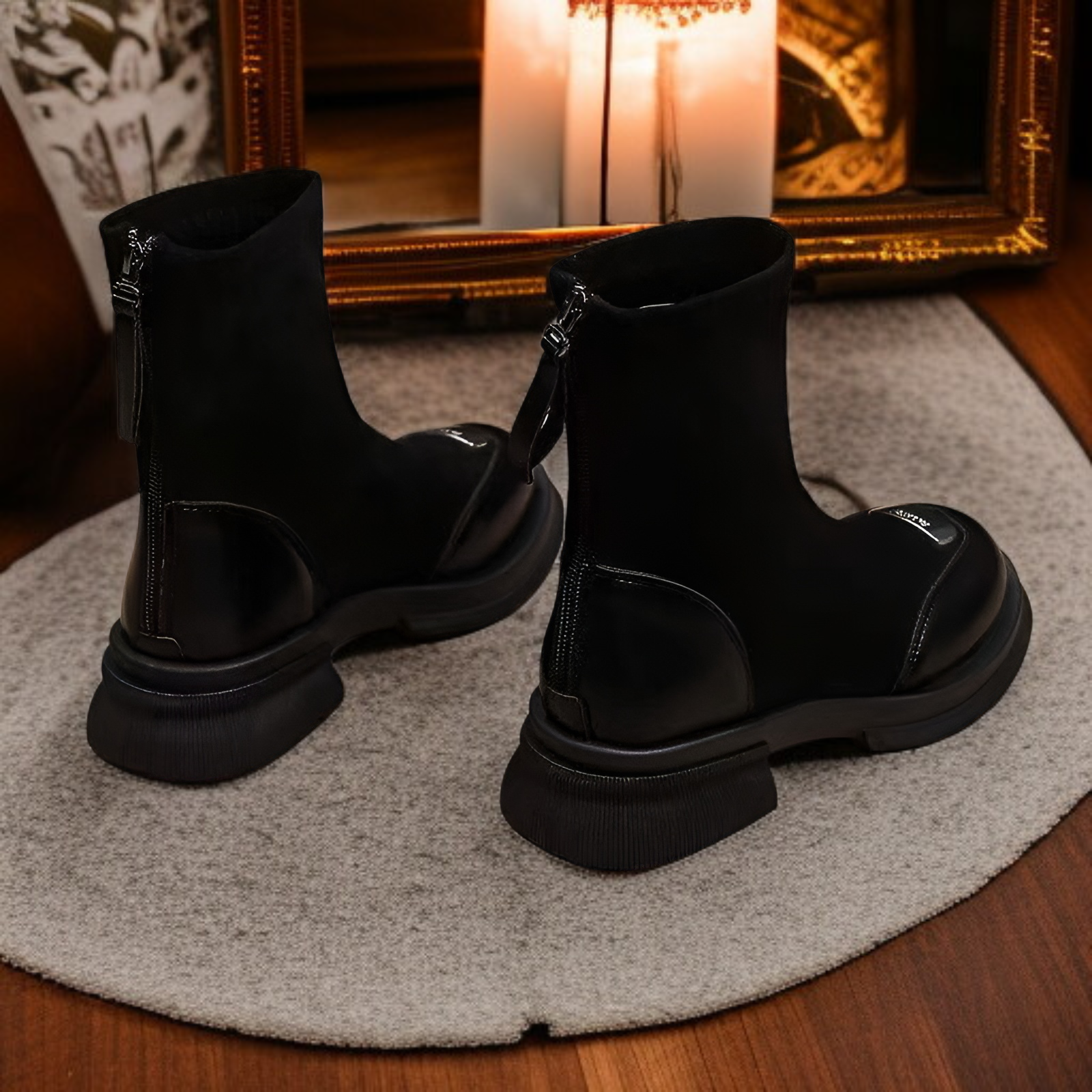 女性用小さめ厚底マーティンブーツ  ハイエンド スキニー ベアブーツ フレンチ 厚底ショートブーツ