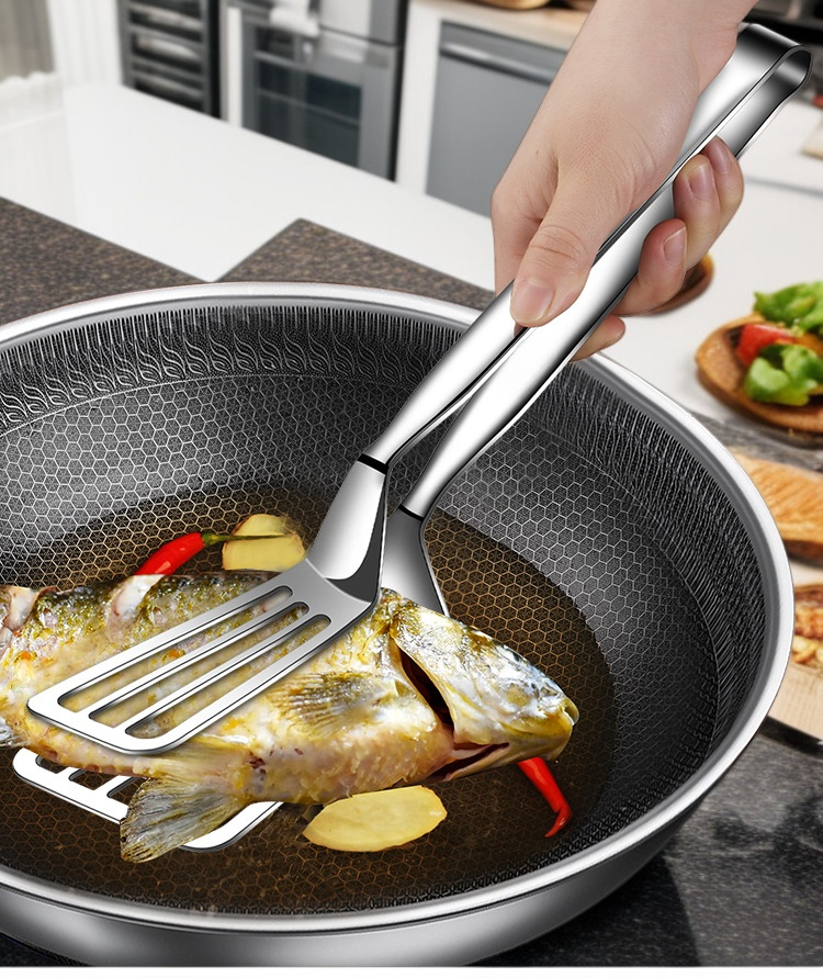Heat-resistant stainless steel BBQ tongs