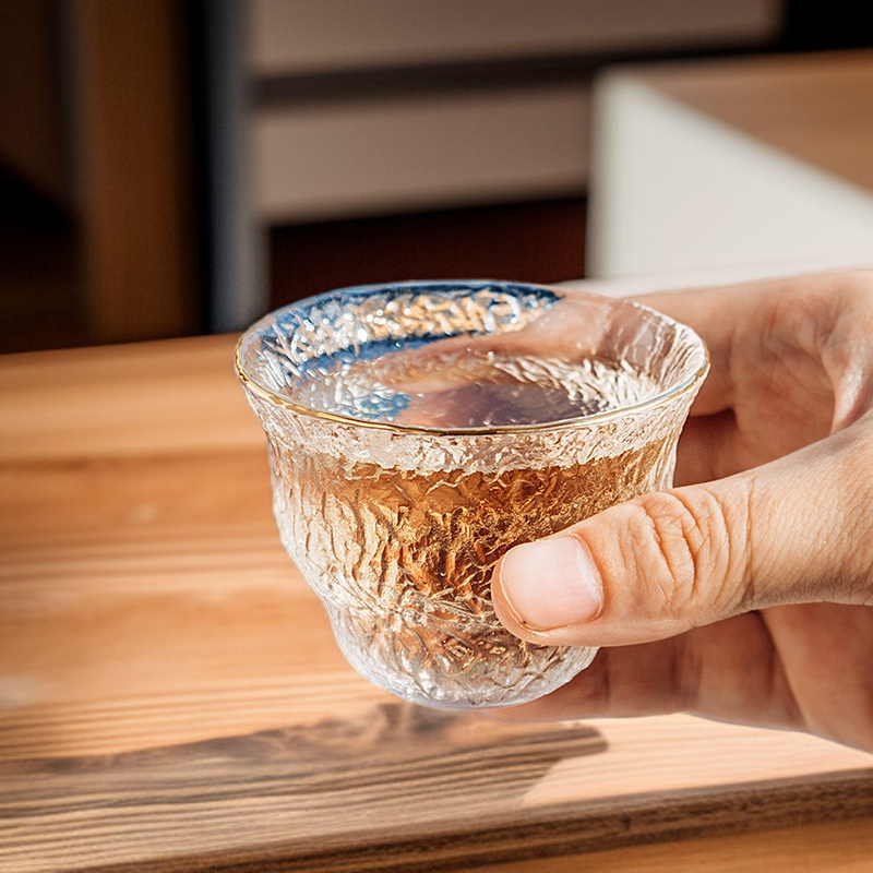 골드 페인팅 유리 티 세트, 망치 무늬 공평잔 포함