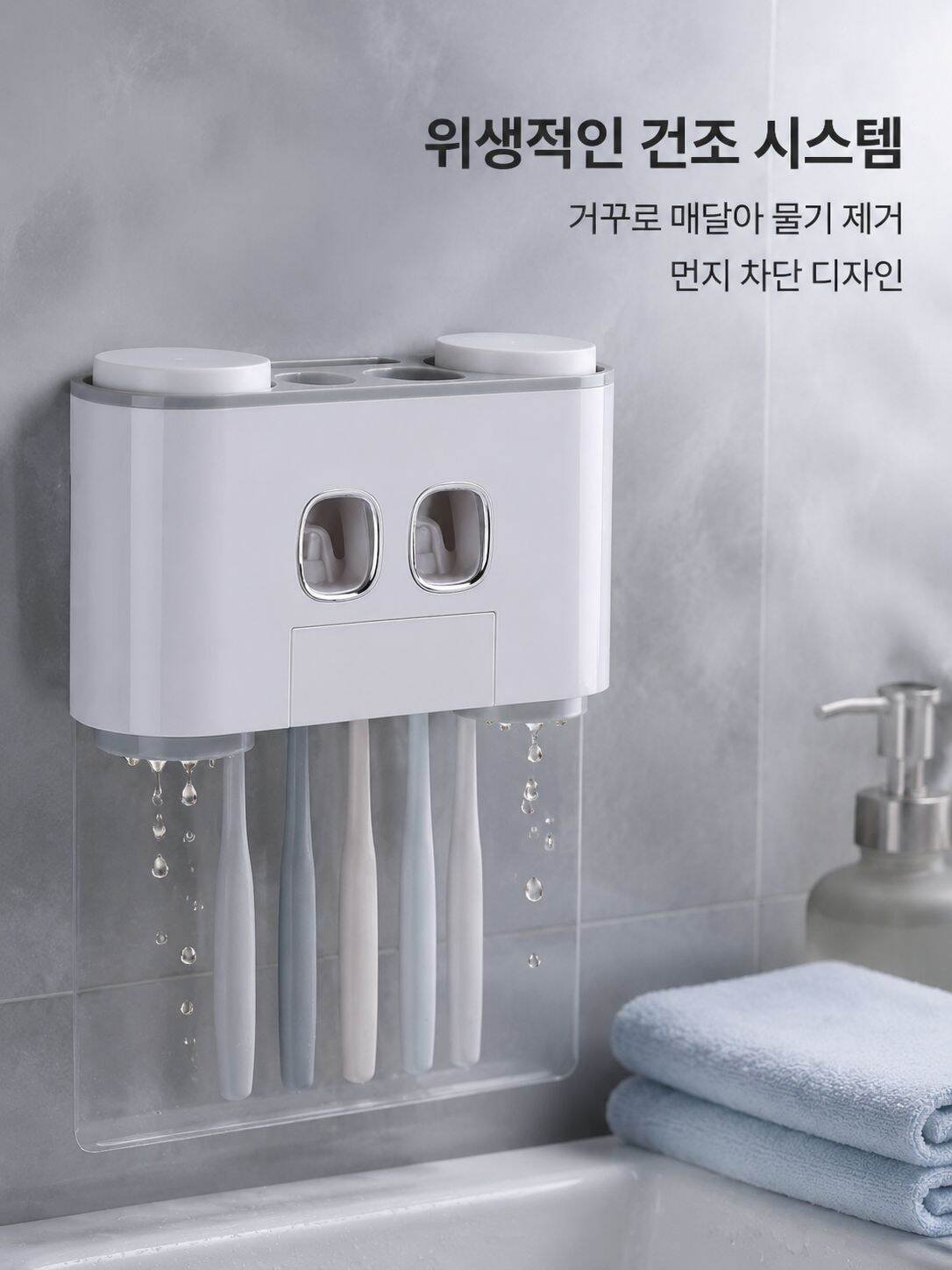 무타공 벽걸이 칫솔 치약 정리대 4인용
