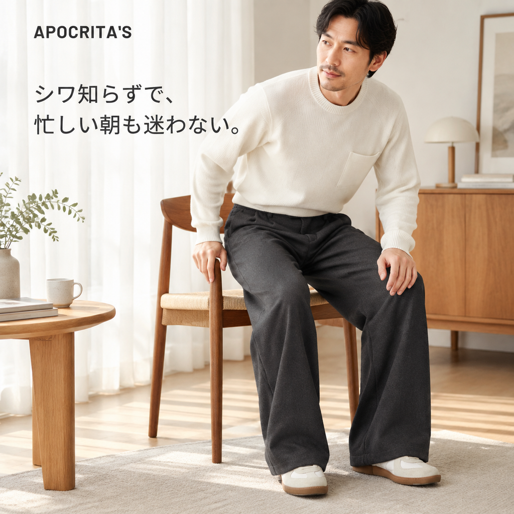 紳士カジュアルズボン 春秋冬シーズン ゆったり直線ウールロングスボン