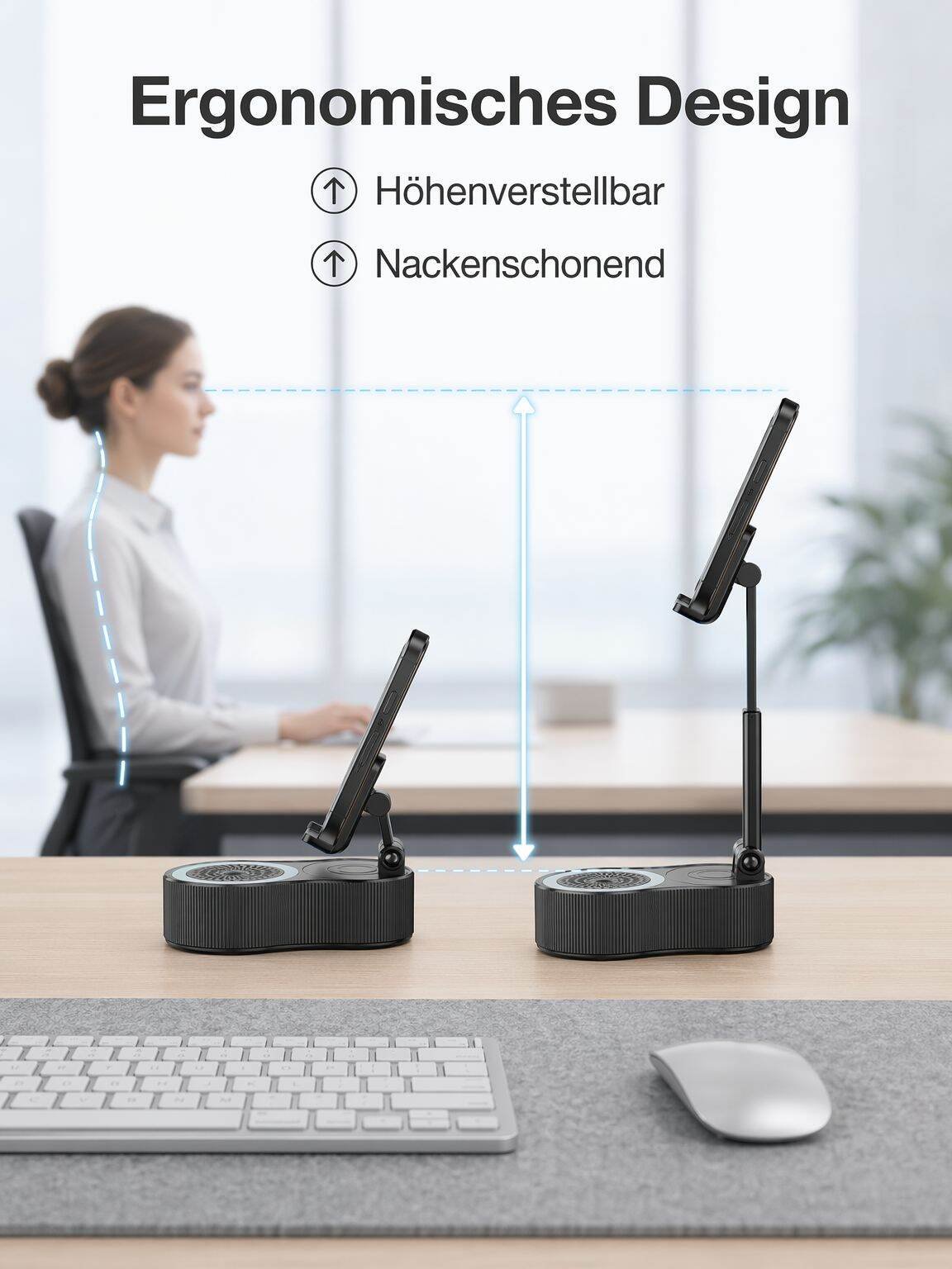 Drehbarer Handyhalter mit integrierter Lautsprecher und Höhenverstellung