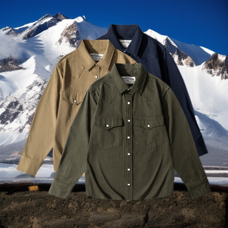 新作無地ヘリンボーンハードマンシャツ メンズ瑪瑙ボタンエンジニアワーク長袖シャツ