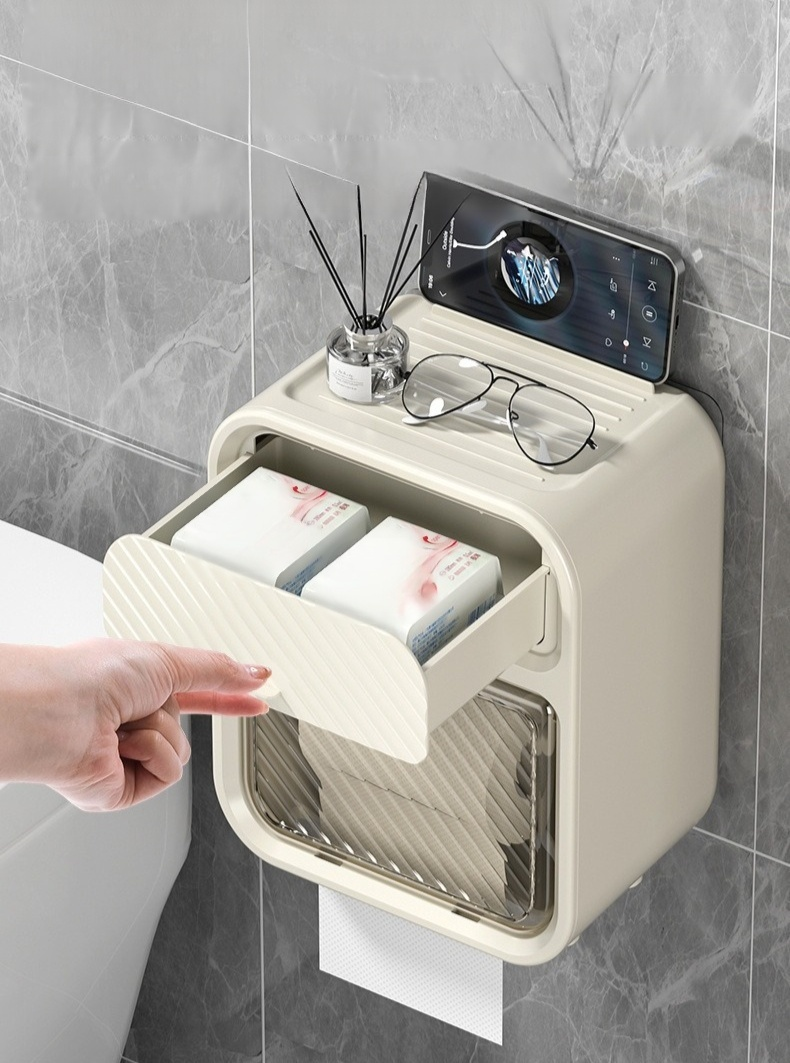 Space-saving wall-mounted toilet roll paper holder