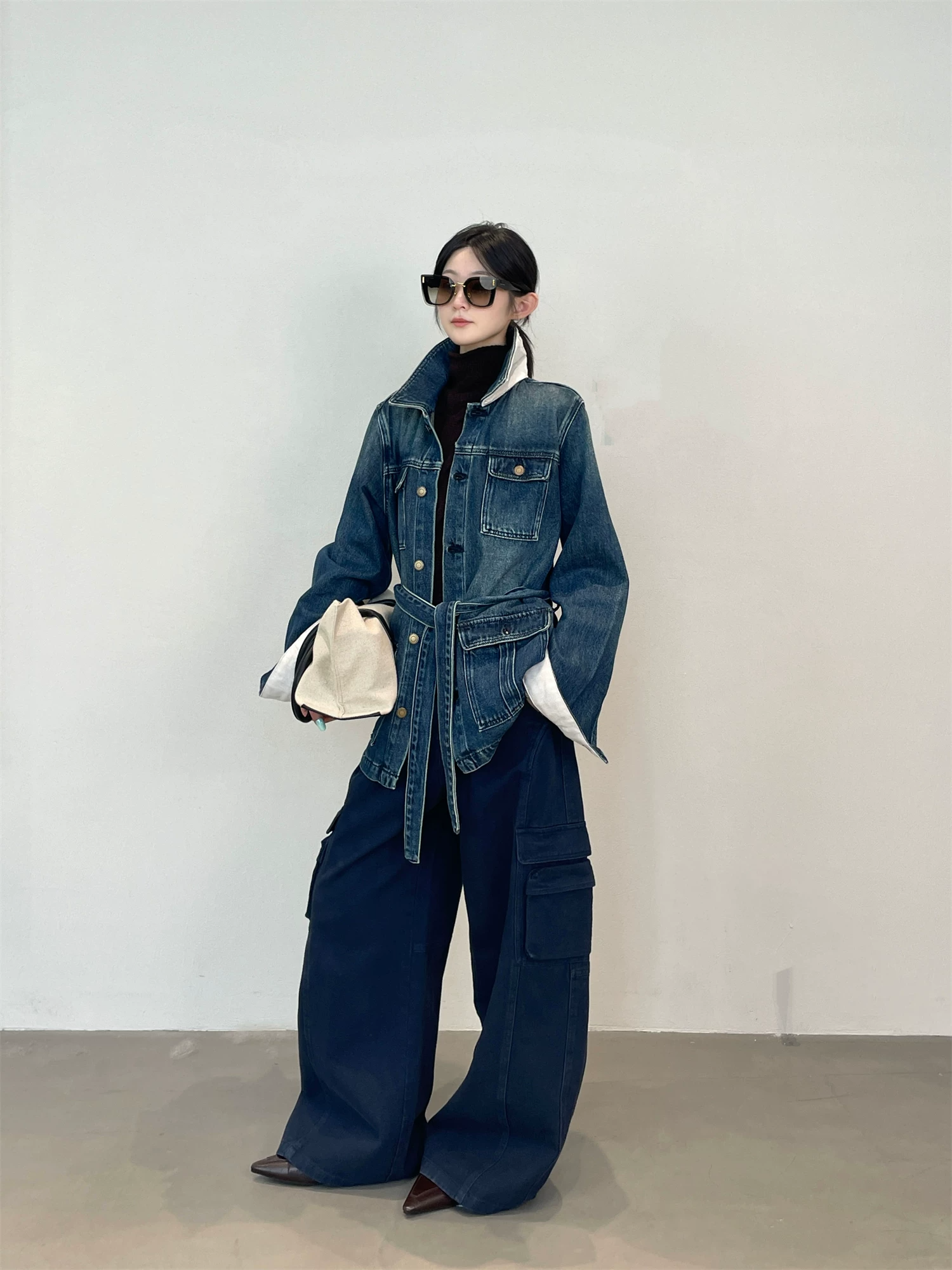 【大人の秋カジュアル】Monolly デニム風アウター | 高見えテクスチャー・きれいめシルエット・着回し抜群
