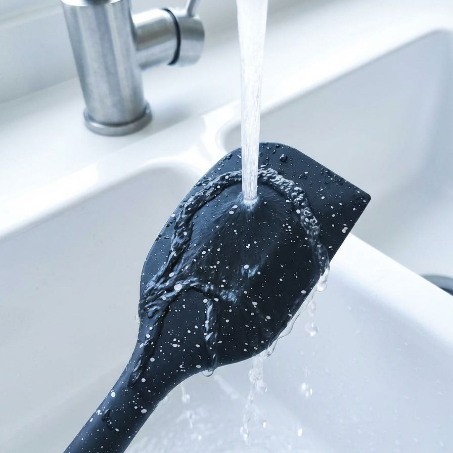 Black butter scraper with white dot handle design