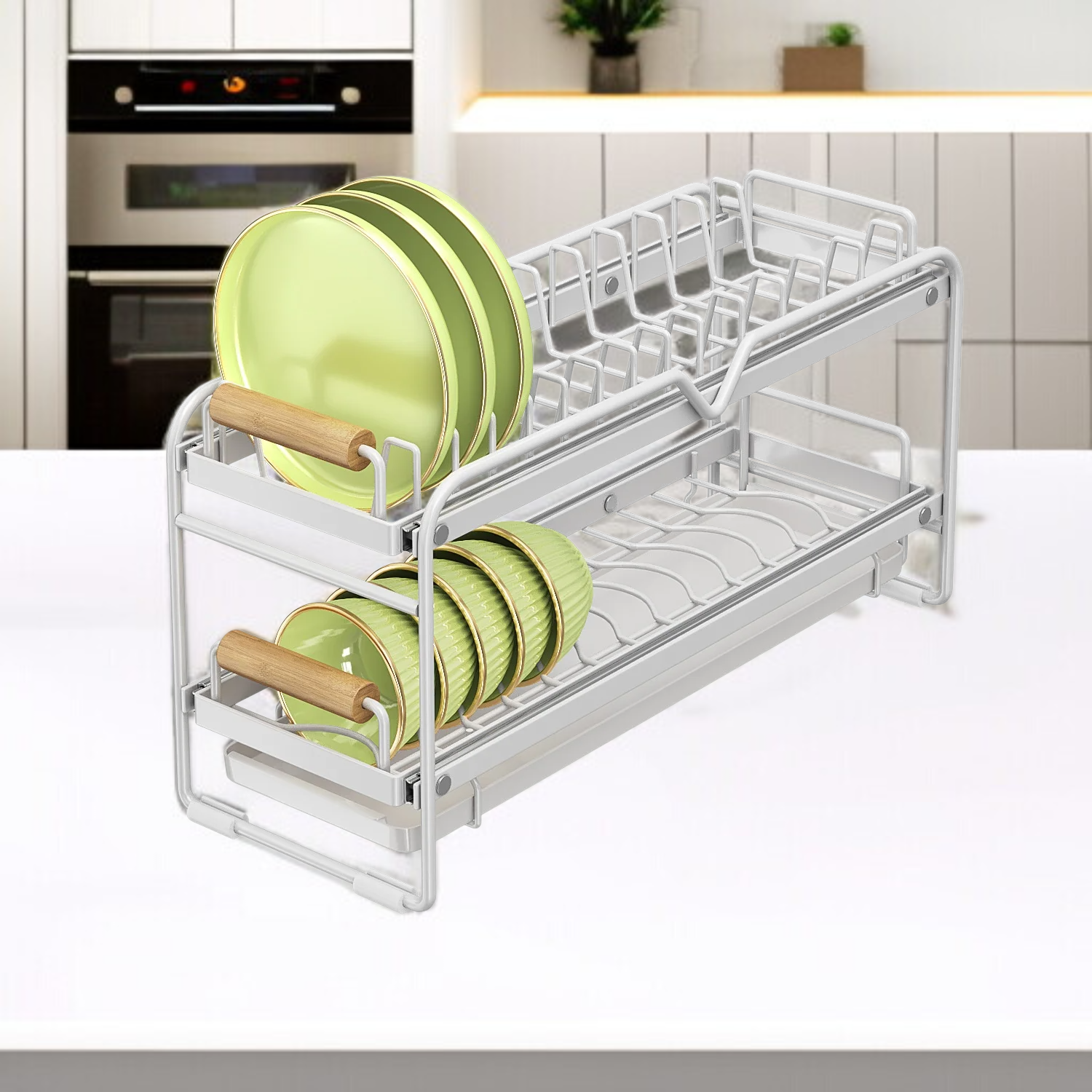 테이블 접시 선반 미끄럼 방지 물빠짐 선반 수납 바구니 주방 찬장