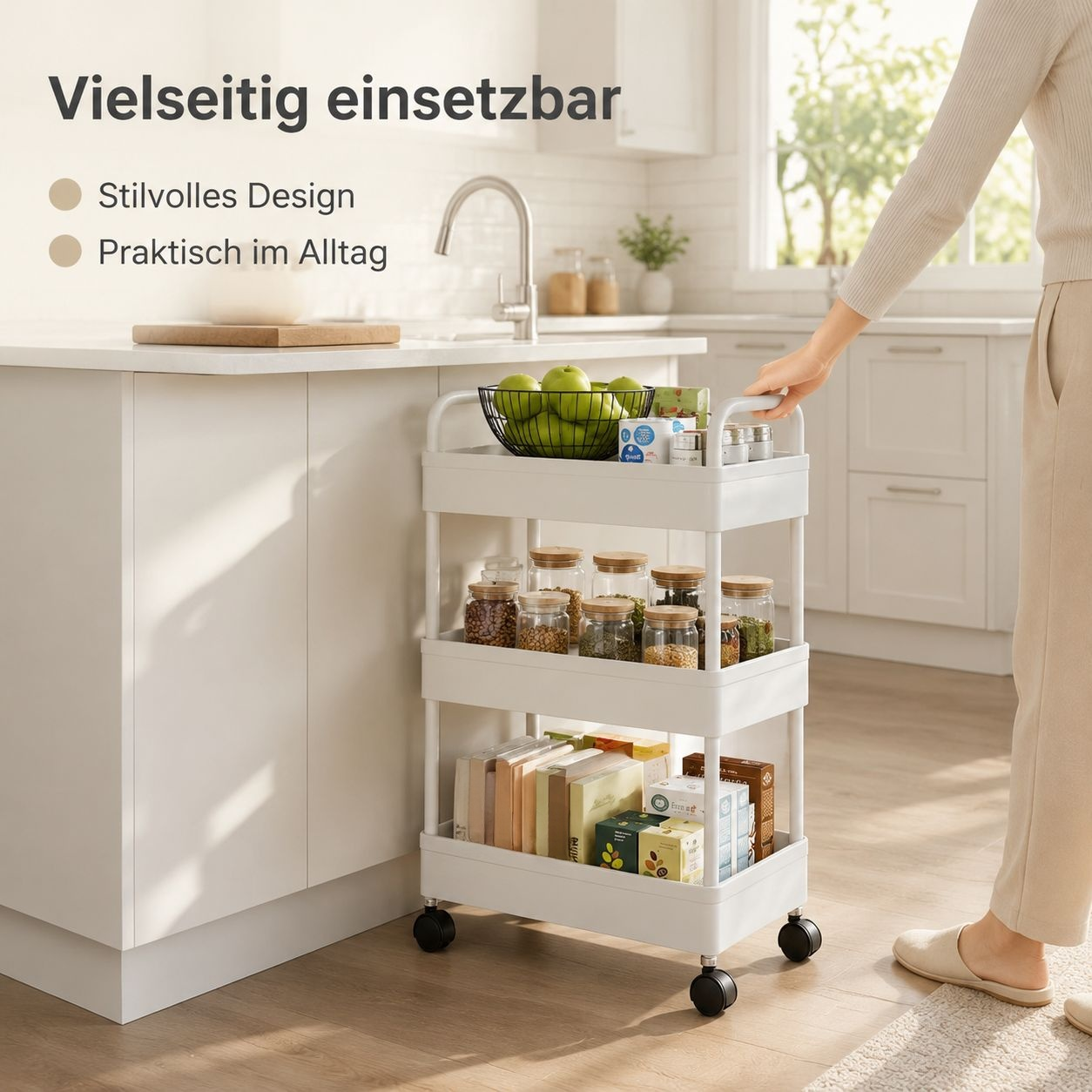 Mehrstöckiges Aufbewahrungsregal mit Trolleyfunktion für Zuhause