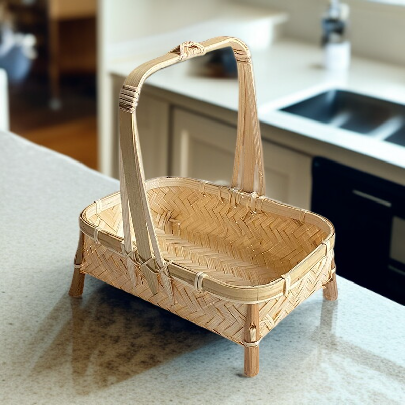  한정판 수제 대나무 사각 트레이 과일·간식·차 보관 바구니