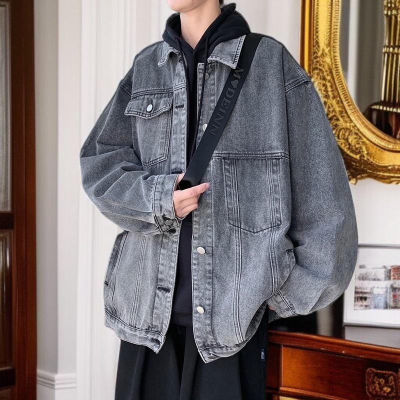 남자 카고 재킷 박시 데님 코트 카고 재킷 남자 데님 점퍼