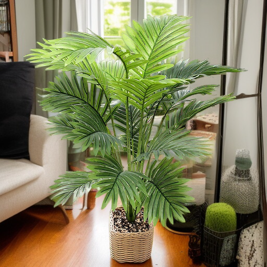 아레카 야자 식물이 돋보이는 홈 데코 아이디어