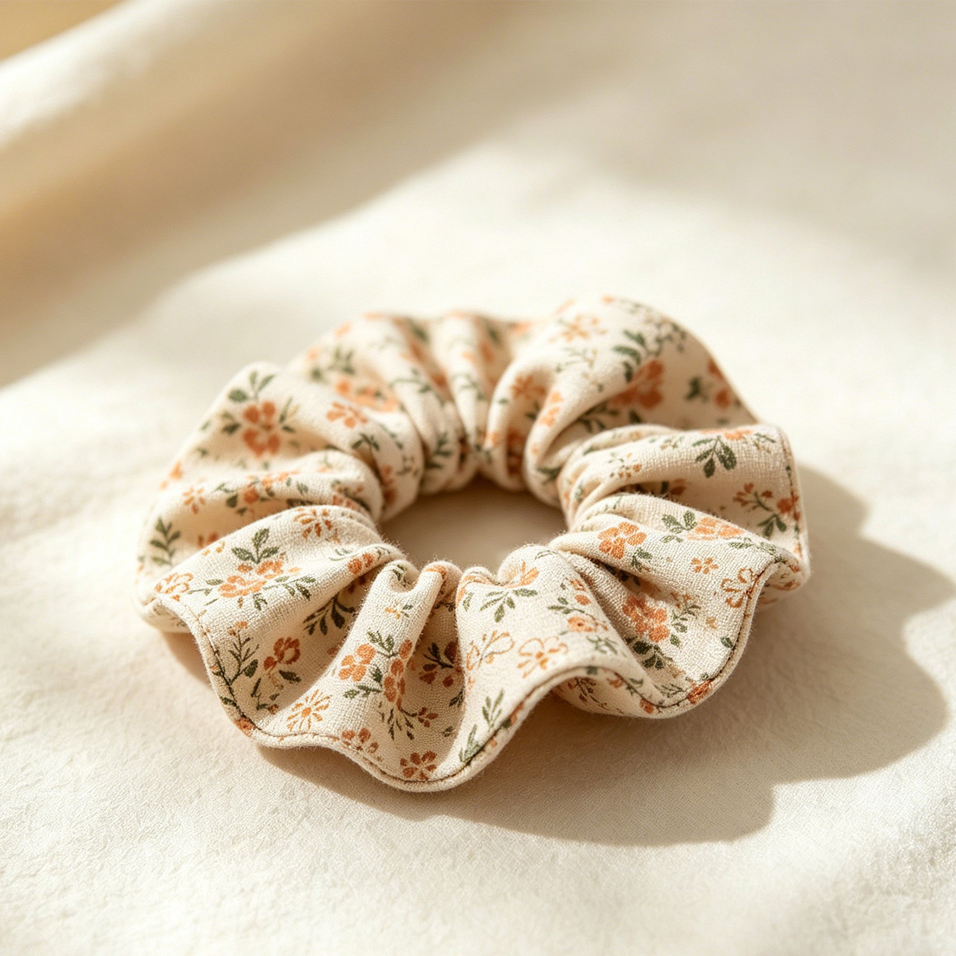 シンプルで使いやすい、小ぶりな花柄のヘアゴム（2個セット）