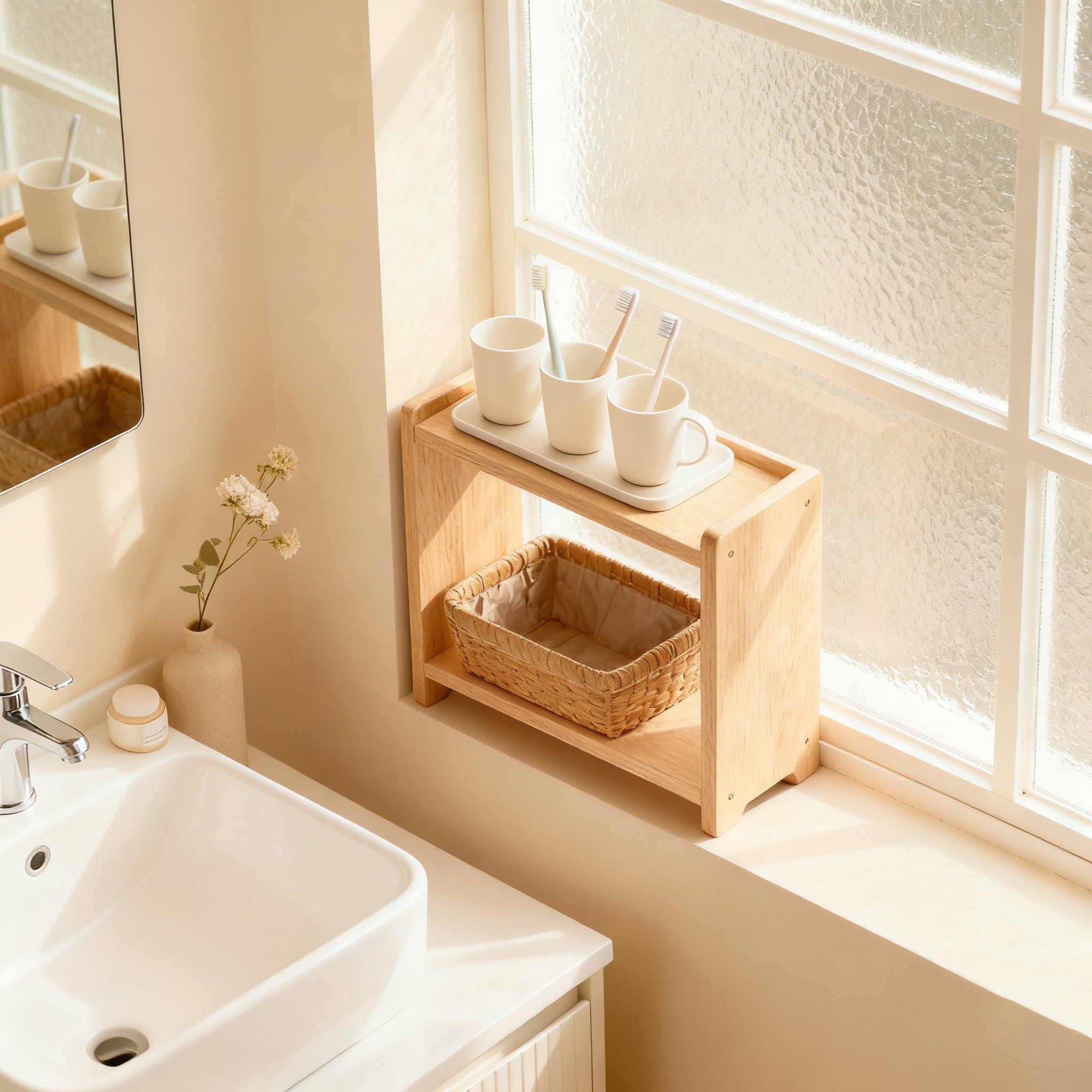 욕실 원목 장식 선반