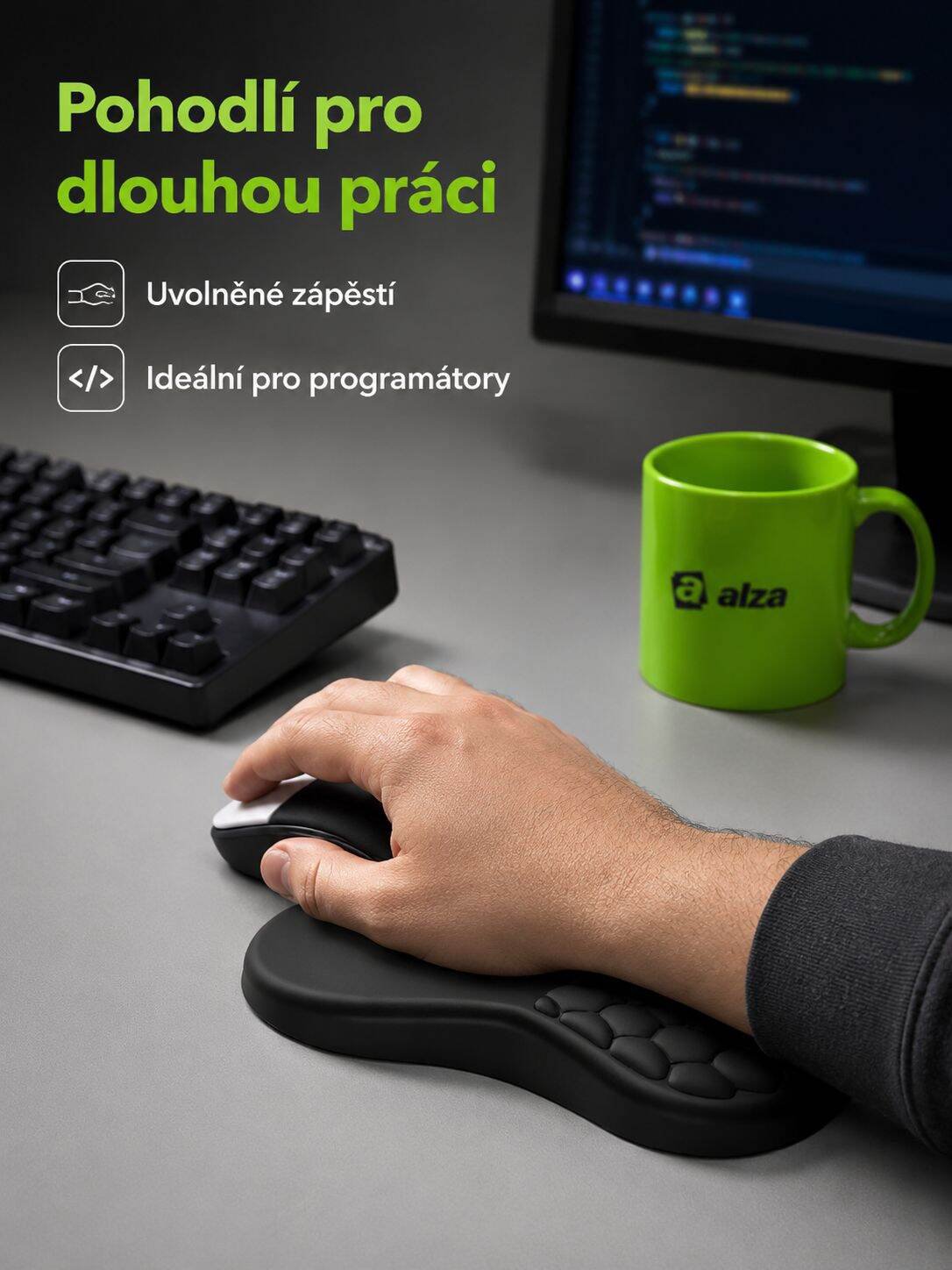 Ergonomická černá podložka pod myš s opěrkou zápěstí