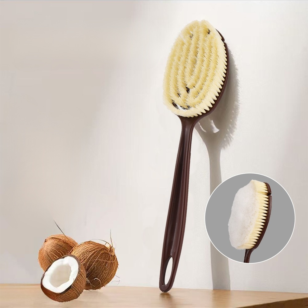 長い柄のココナッツ毛のバスブラシ