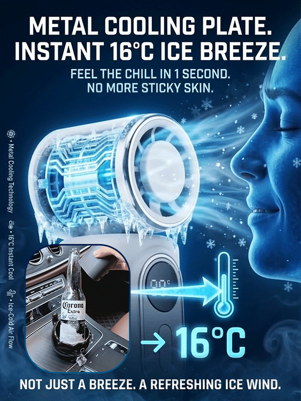 【Comes with a clip, hands-free】Rotatable portable ice pack fan