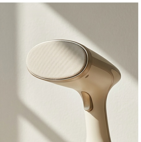 의류에 스팀 다리미를 사용하는 모습