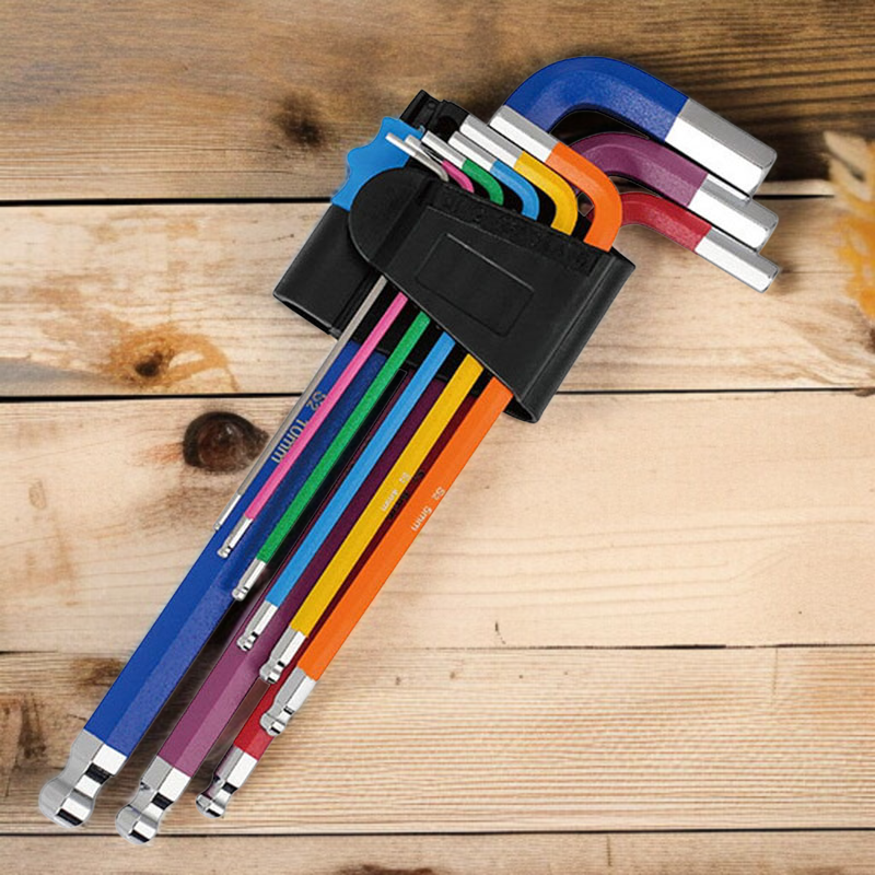 9-teiliges L-förmiges Ratschenringschlüssel- und Steckschlüsselset, buntes Schraubwerkzeug