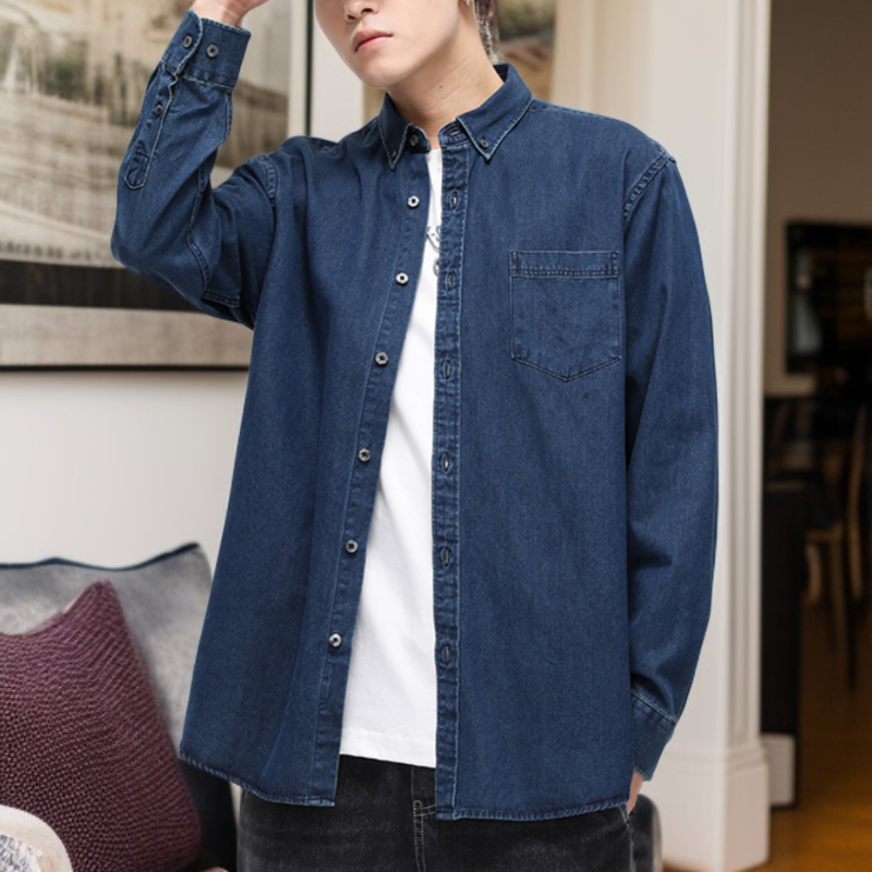  남자 린넨 반팔 셔츠 빈티지 워싱 스타일