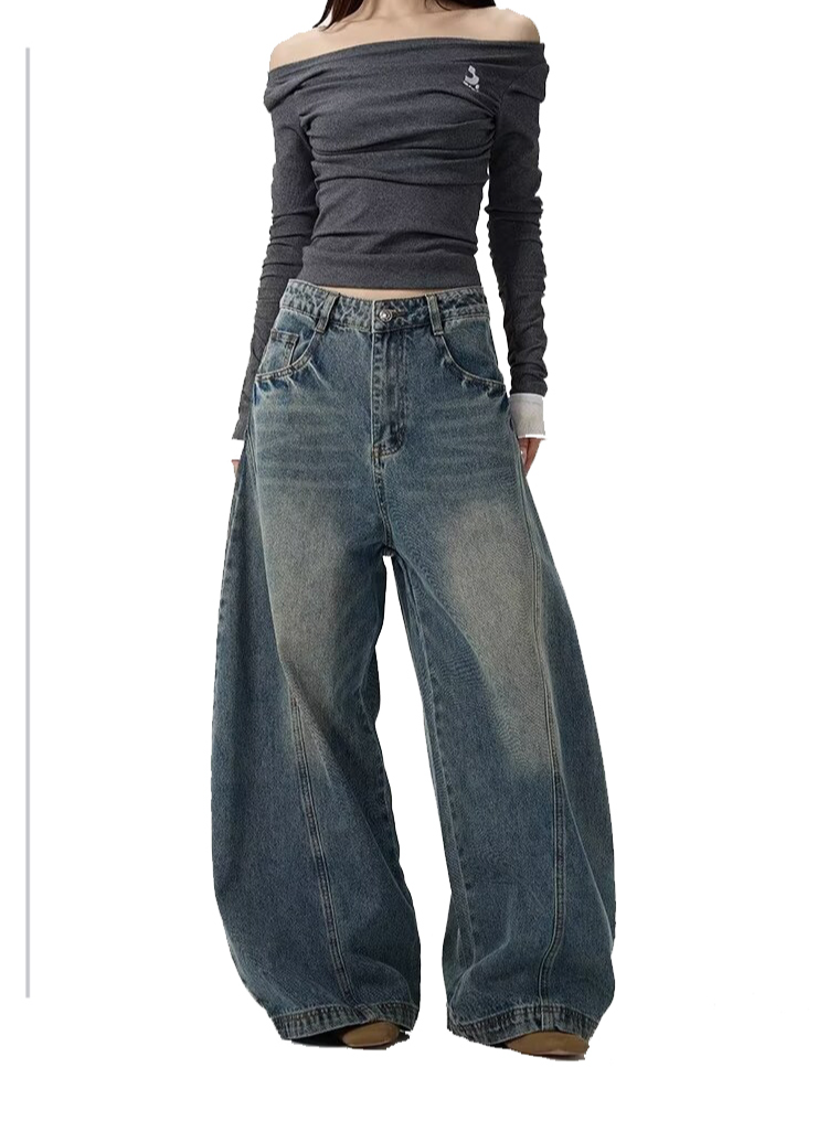 ワイドレッグデニムパンツ正面全体画像