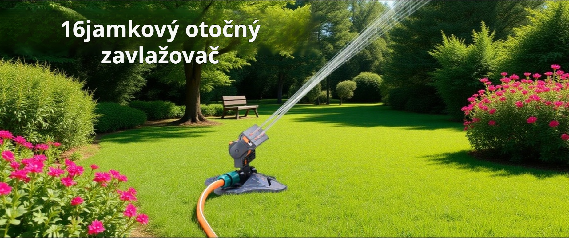 Zahradní postřikovač na zalévání květin v akci