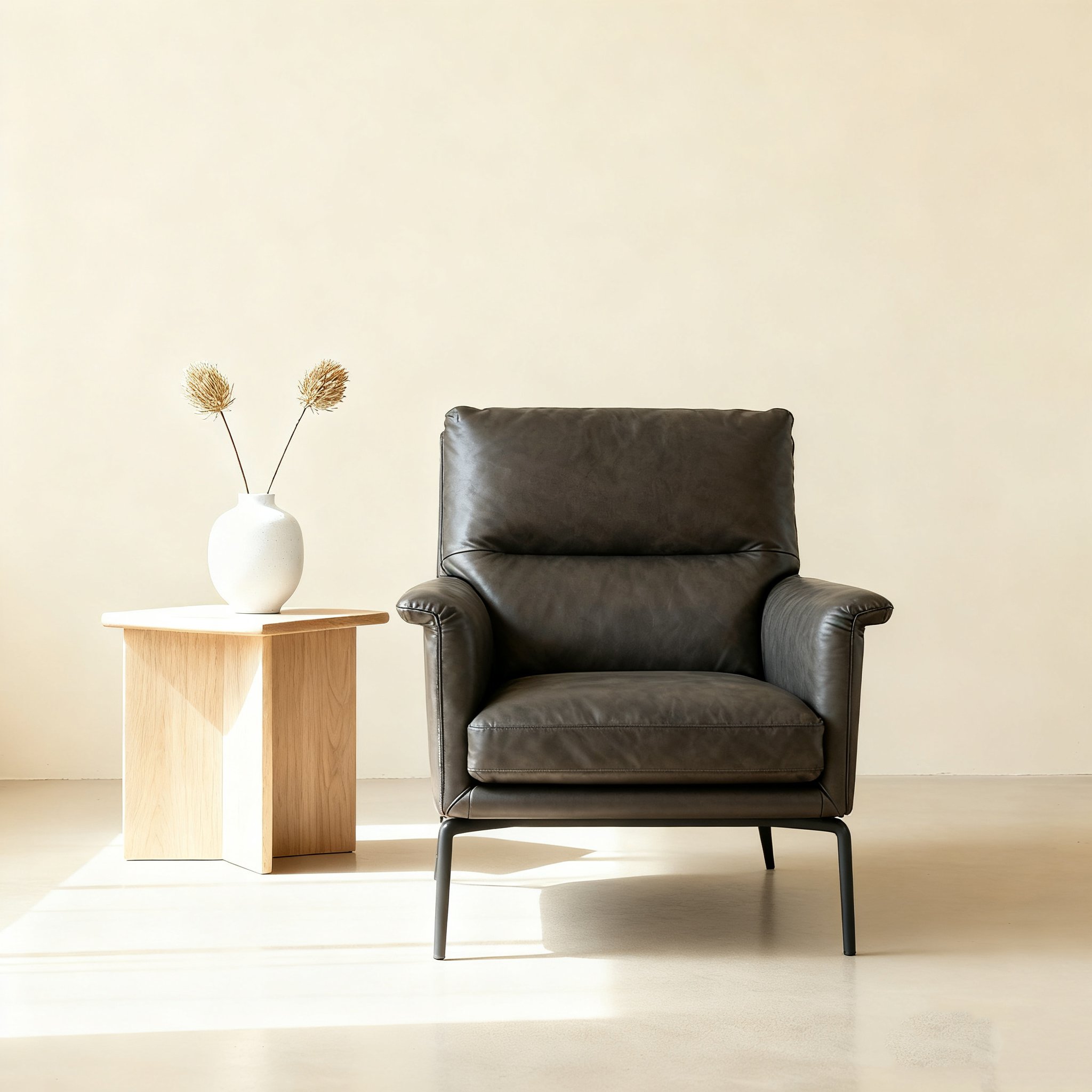 โซฟาหนังสีดำเดี่ยว