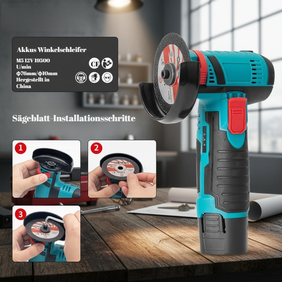 Akku-Winkelschleifer für den Hausgebrauch in Aktion