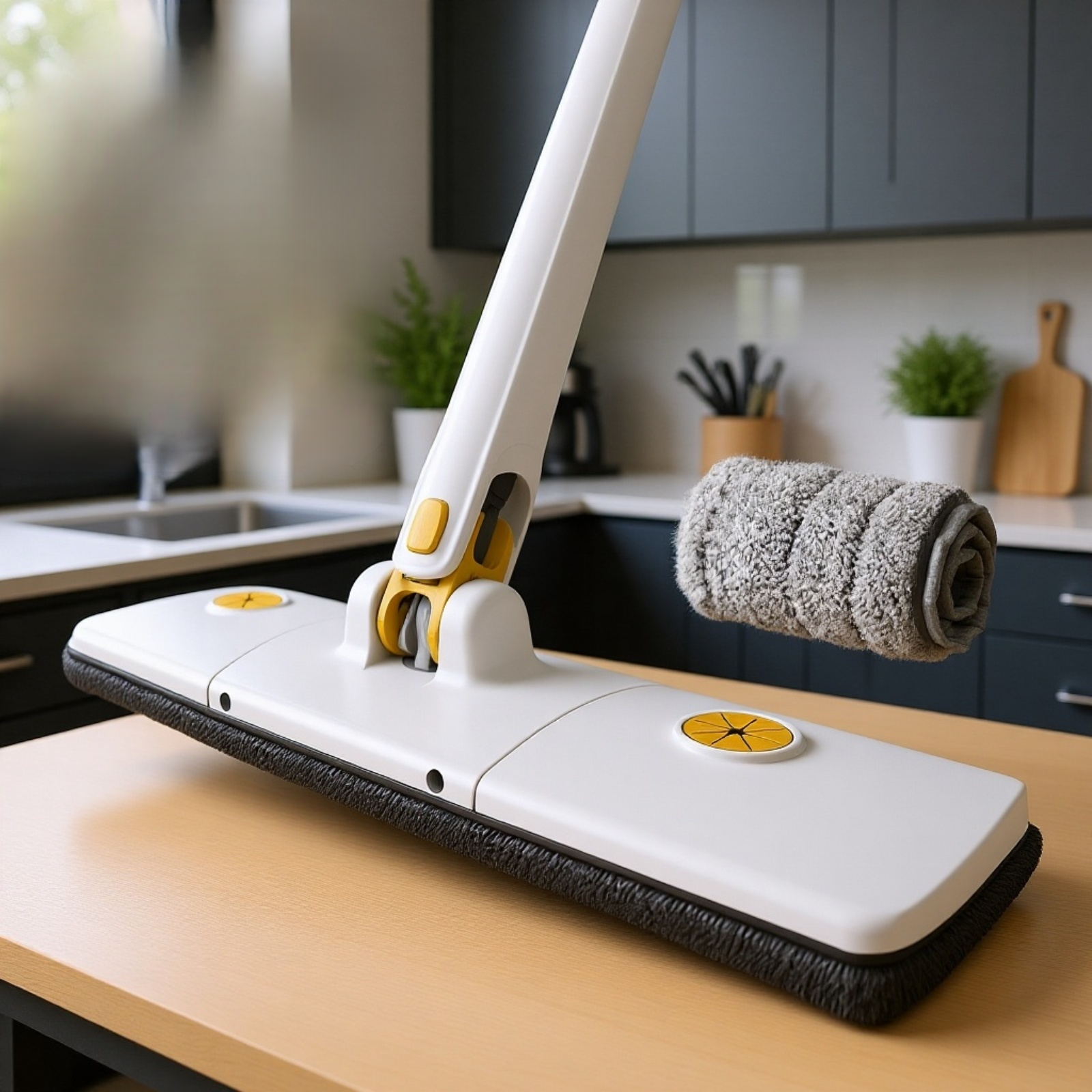 Mopa plana de 36 cm para el hogar, uso seco y húmedo, autoescurrible