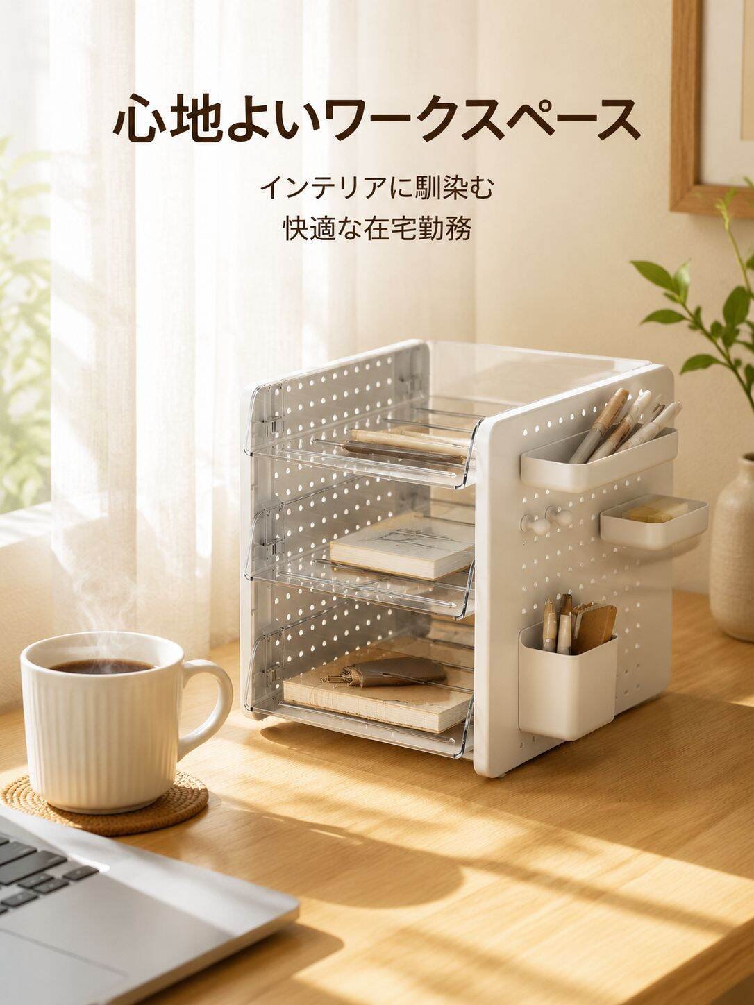 文房具や化粧品を収納できる卓上ペグボード収納ボックス。デスクやオフィスワークステーションに欠かせないアイテムで、ファイルオーガナイザーとしても使えます。