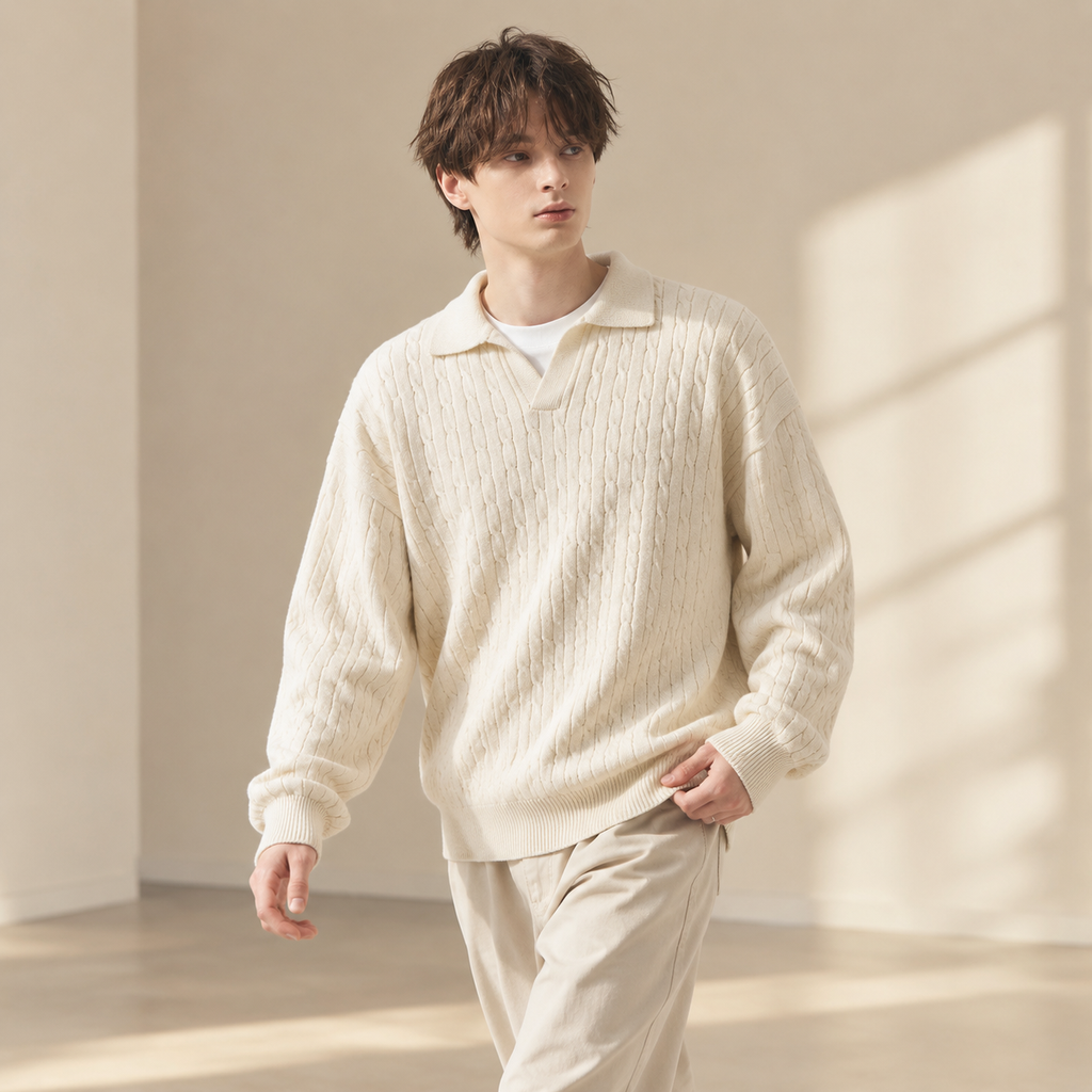 가을겨울 신상 남성 고급스러운 카라 꽈배기 니트 스웨터