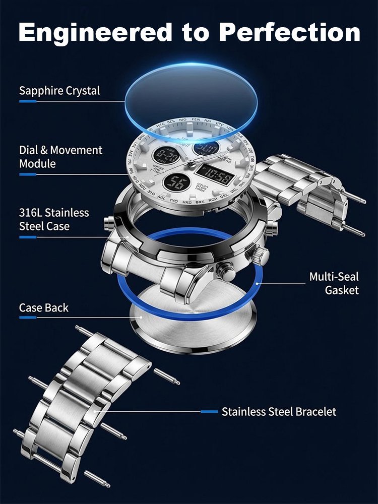 British Precision Triple Time Display Men's Watch