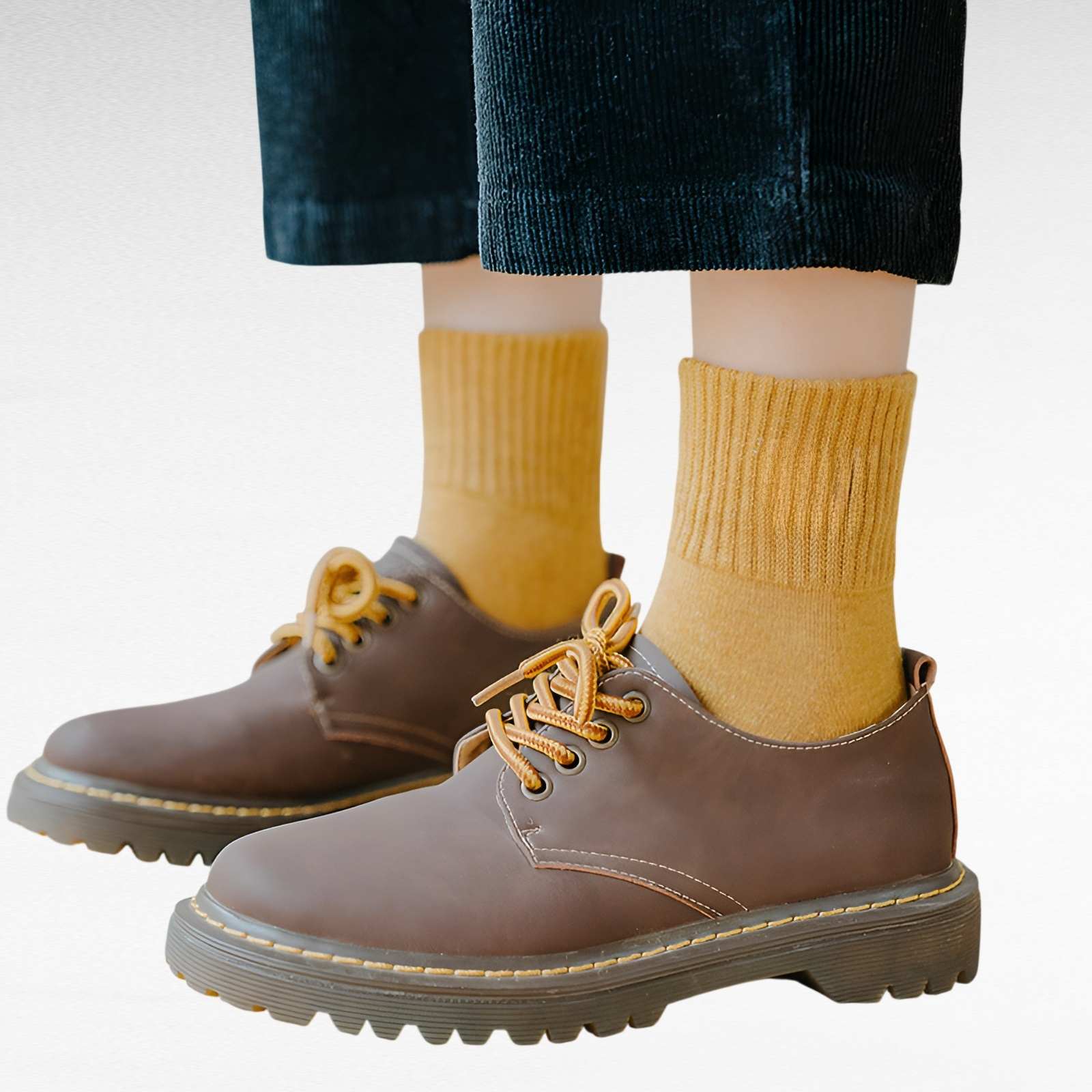 秋用レディースミドル丈ソックス・純色・スマイル刺繍・吸汗防臭