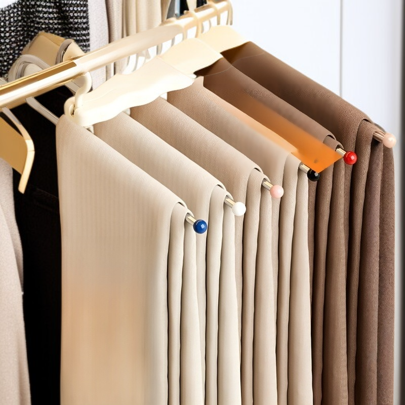 가정용 다용도 수납 행거 미끄럼 방지 접이식 바지걸이 매직 헴팬츠 집게 수납 행거 가정용 접이식 바지걸이