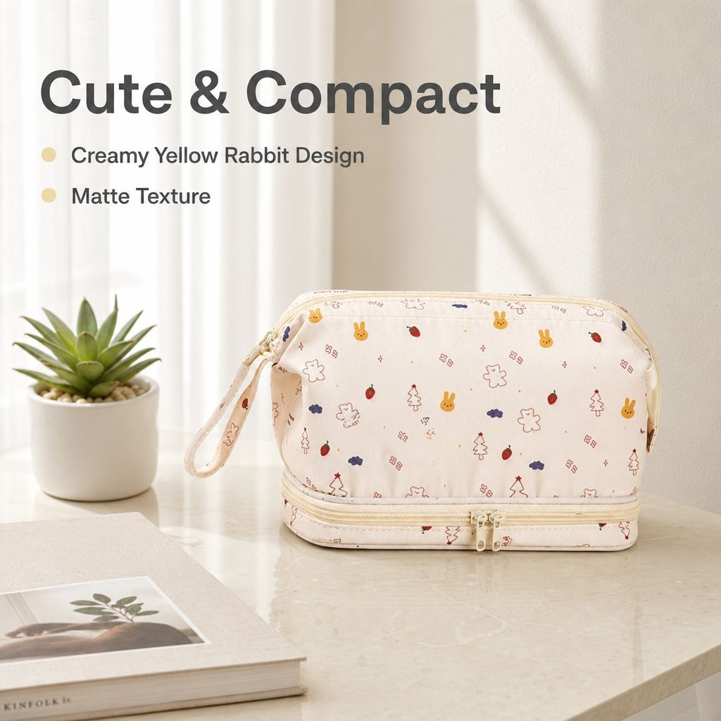 Double-layer Waterproof Cute Makeup Bag Large Capacity Organizer
