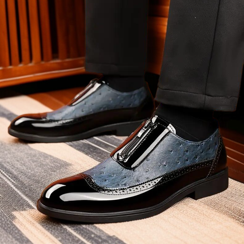 엠보 타조 무늬 구두 첼시 남성 단화 빅사이즈 정장 구두 밝은 가죽 뾰족코 남성화