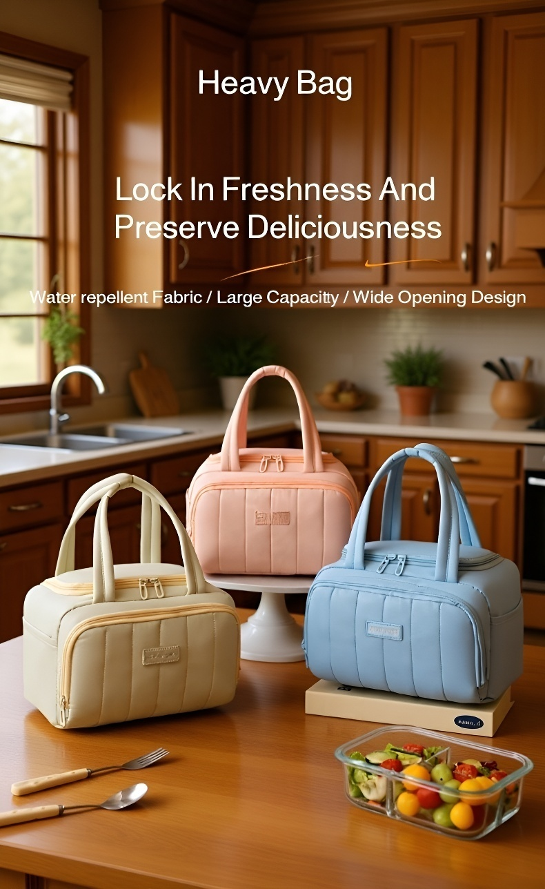 Thickened Portable Lunch Bag for Students with zipper closure