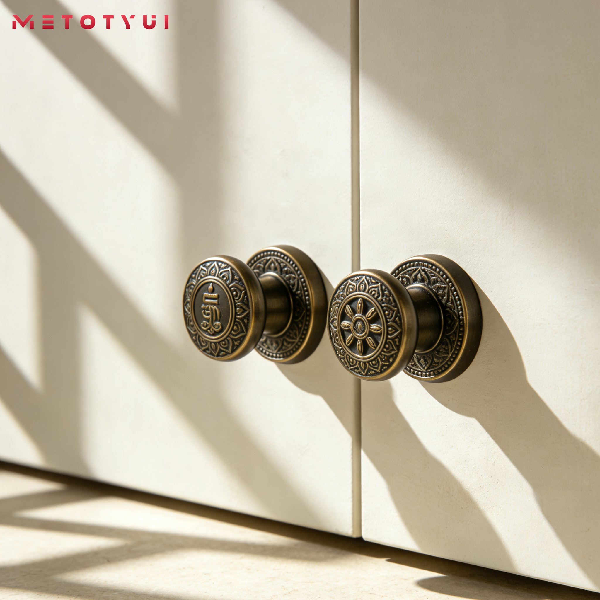 มือจับประตูตู้สไตล์จีนย้อนยุคบรอนซ์โบราณแบบทึบ