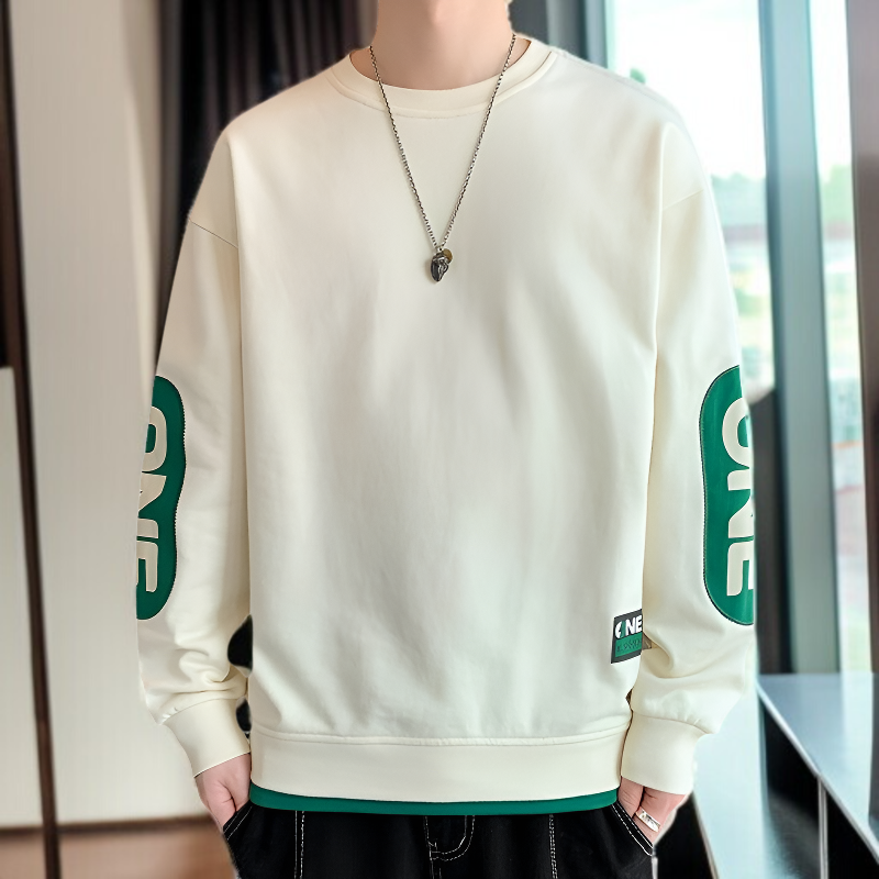 メンズ秋冬ニット中わたスウェットゆったりカジュアルプリントラウンドネックメンズスウェットシャツ