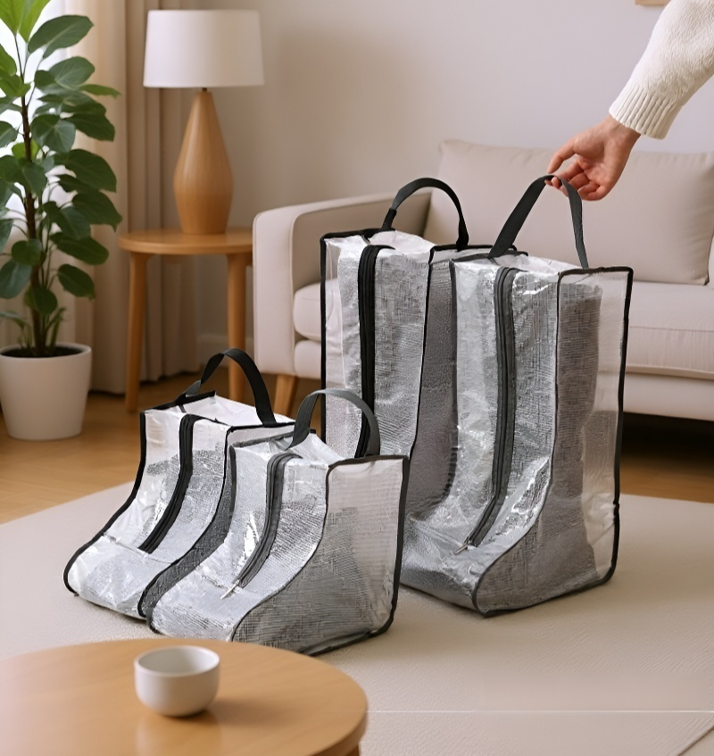 신발을 넣은 먼지 봉투 모습