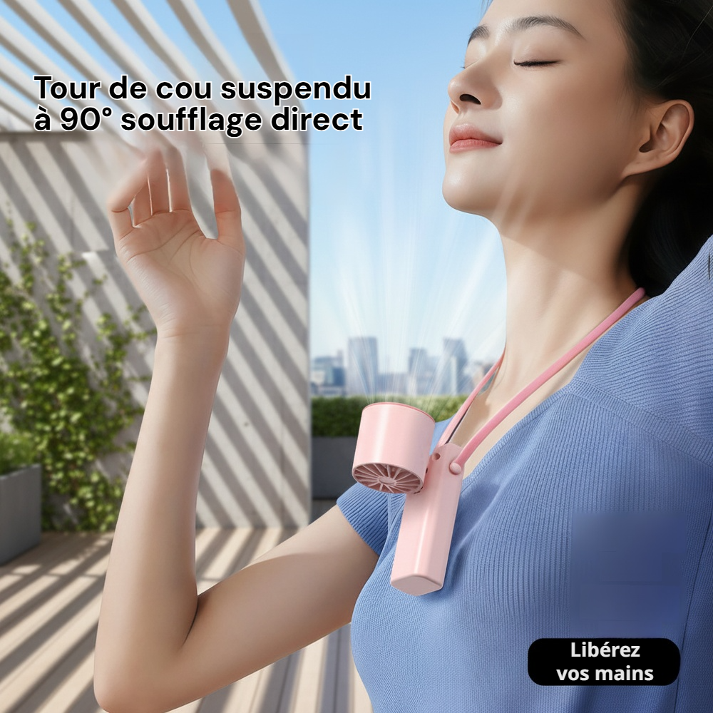 Ventilateur portable pliable à main, USB, à turbine, à accrocher au cou, pour bureau