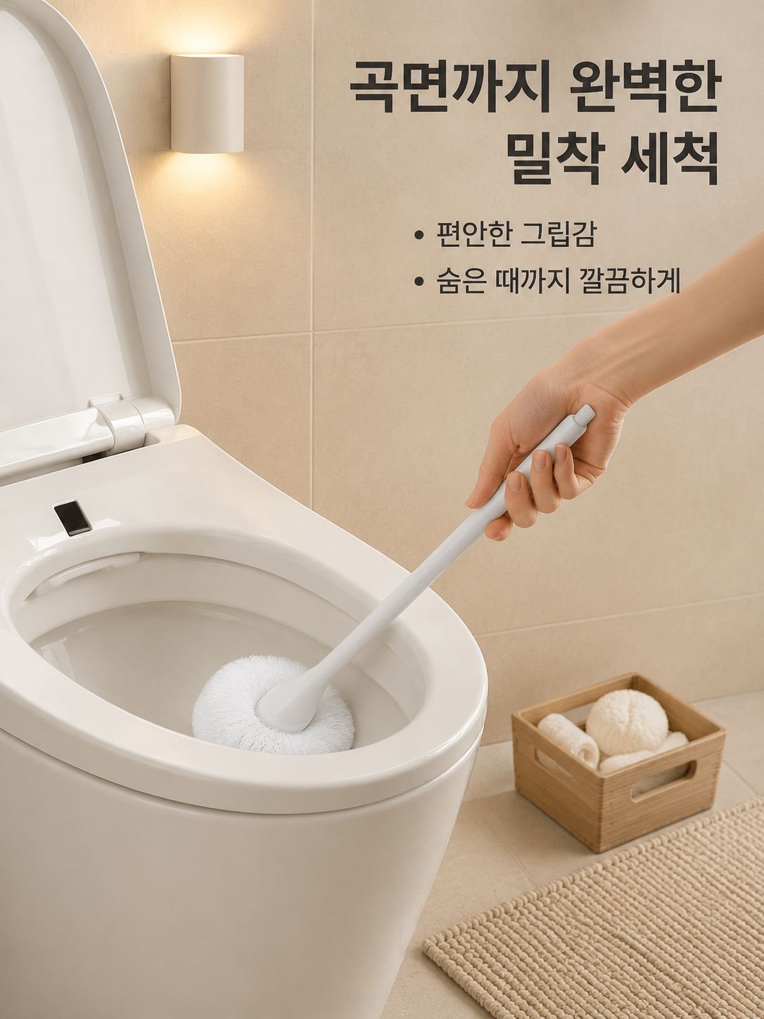 인체공학적 손잡이의 욕실 브러쉬 디테일