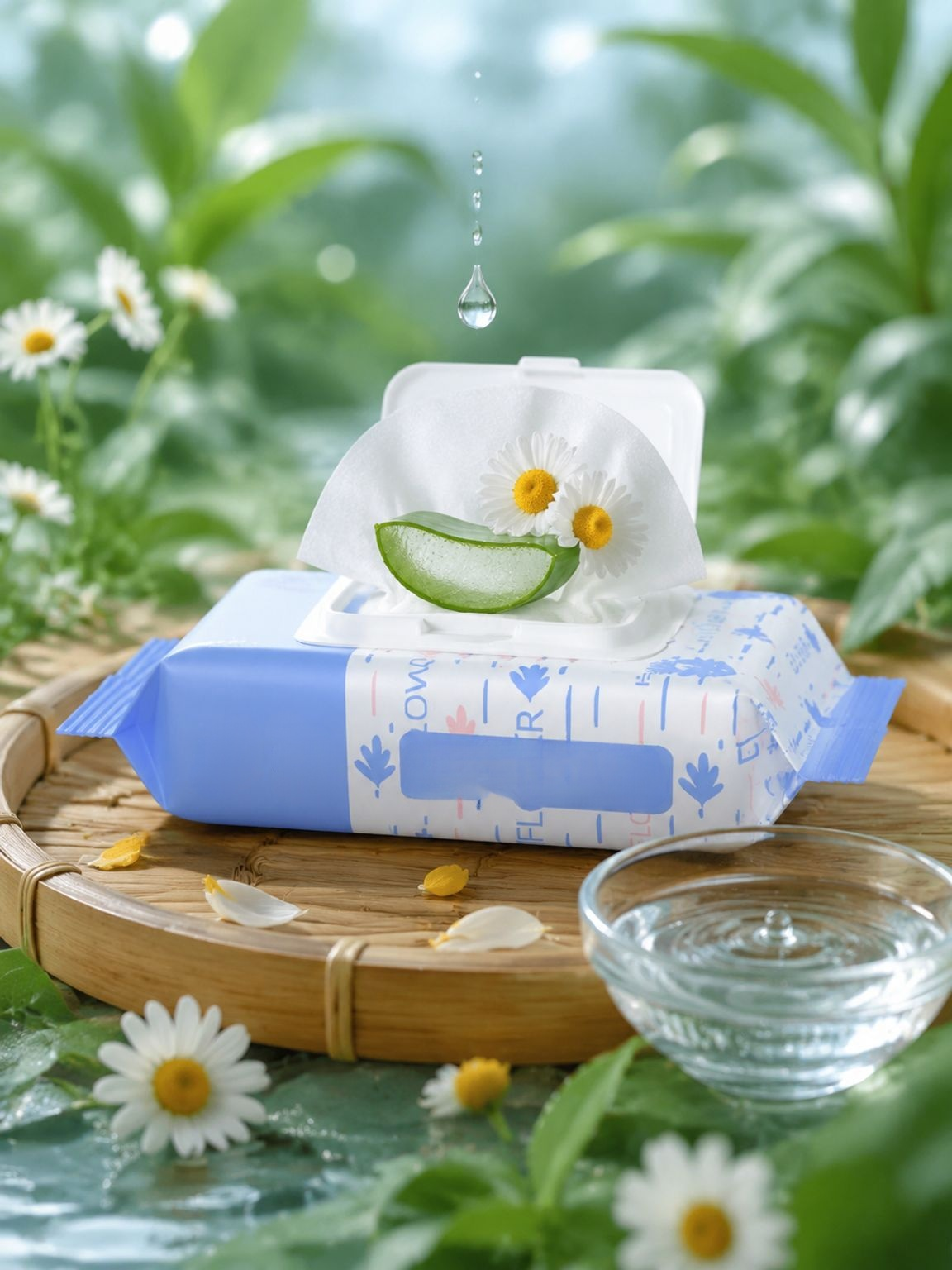 JMY - Feuchttücher mit blauem Blumenmuster