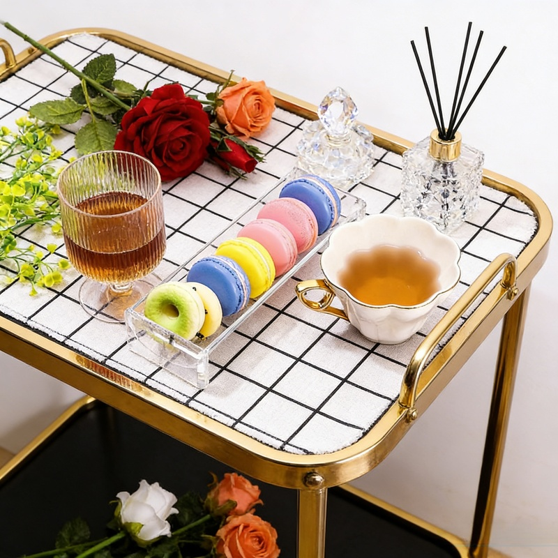 صينية عرض مستطيلة من الأكريليك للطعام والحلويات والفواكه والبسكويت